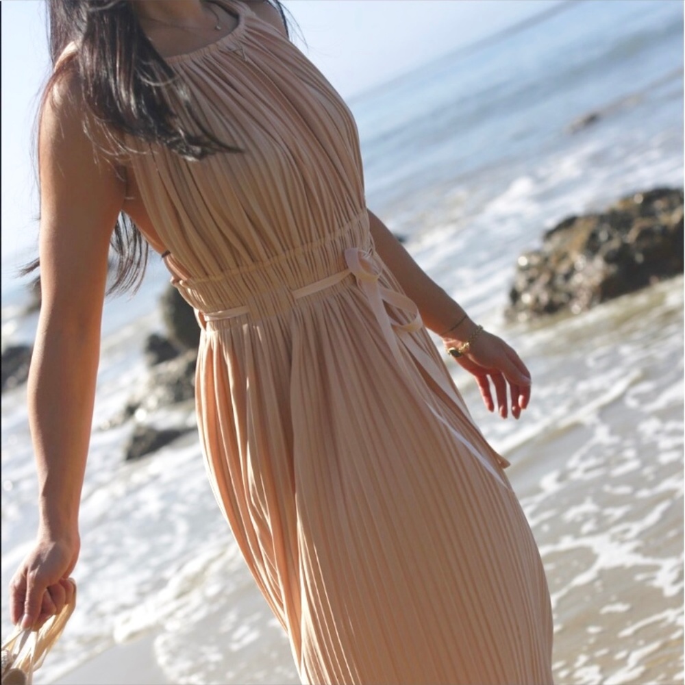 NEW Pleated Peach Open Back Midi Dress